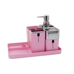 London Boutique Bathroom Accessory 5 Pieces Set Toothbrush Holder Tumbler Soap Dispenser Cotton Box Organizing Tray - thumbnail 1