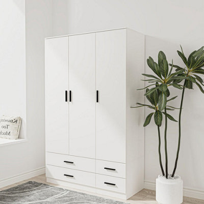 Urbn-Living Urbnliving 180Cm Height White 3 Door 4 Drawer Wardrobe Storage Shelf Modern Bedroom Furniture - image 1