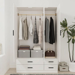 Urbn-Living Urbnliving 180Cm Height White 3 Door 4 Drawer Wardrobe Storage Shelf Modern Bedroom Furniture - thumbnail 3