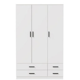 Urbn-Living Urbnliving 180Cm Height White 3 Door 4 Drawer Wardrobe Storage Shelf Modern Bedroom Furniture - thumbnail 5