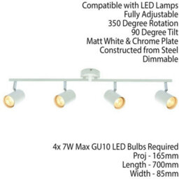 4 Way Adjustable Ceiling Spotlight Matt White Quad Gu10 Kitchen Bar Downlight - thumbnail 2