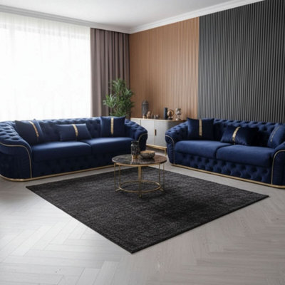 Stratus Interiors Ambassador 2+3 Sofa Set - Chesterfield Toronto With Silver Trim Sofa For Living Room - Frill Design - Blue - image 1