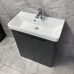 Hydros Vanity Unit 700mm Anthracite Grey Gloss 2 Door Ceramic Bathroom Sink Basin Ross - thumbnail 3