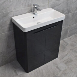 Hydros Vanity Unit 700mm Anthracite Grey Gloss 2 Door Ceramic Bathroom Sink Basin Ross