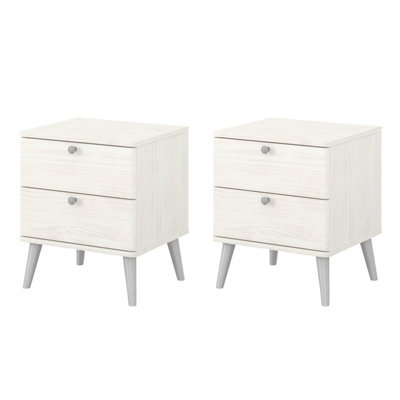 Core Products Set Of 2 Augusta Curve 2 Drawer Bedside Cabinets, White Wax Pine, Rounded Edges - image 1