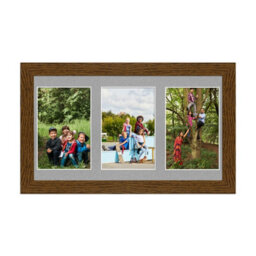 AK Frames 40X20Cm Dark Oak Modern Multi Photo Frame With Silver Mount - Holds 3 Apertures (3X) 6X4 Photos