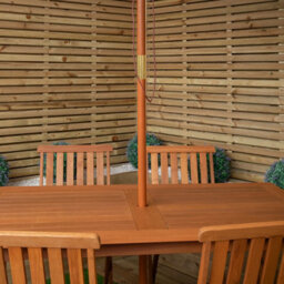 Samuel Alexander Outdoor 4 Person Rectangular Wooden Garden Dining Table Chairs With Cream Parasol And Base Set - thumbnail 3