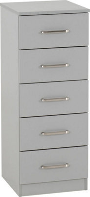 Seconique Dakota 5 Drawer Narrow Chest Of Drawers Light Grey - image 1