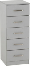Seconique Dakota 5 Drawer Narrow Chest Of Drawers Light Grey - thumbnail 1