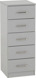 Seconique Dakota 5 Drawer Narrow Chest Of Drawers Light Grey