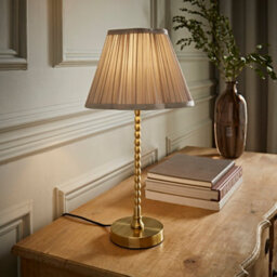 Valuelights Maeve Light Grey Pleat Faux Silk Scallop Shade Gold Bobbin Table Lamp With Bulb