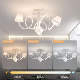 Harper Living 3 Lights Led Chandelier Ceiling Light, 72Cm Large Semi Flush Mount Ceiling Lamp With 3 Fabric Shades, 32 W 2000Lm - thumbnail 5