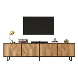 Btm 180 Cm Tv Stand For 75+ Inch Tvs  Modern Wood And Black Media Console With 4 Cabinets, Cable Management Storage - thumbnail 7
