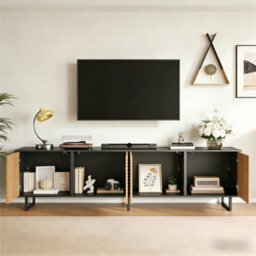 Btm 180 Cm Tv Stand For 75+ Inch Tvs  Modern Wood And Black Media Console With 4 Cabinets, Cable Management Storage - thumbnail 5