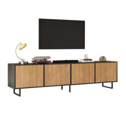 Btm 180 Cm Tv Stand For 75+ Inch Tvs  Modern Wood And Black Media Console With 4 Cabinets, Cable Management Storage - thumbnail 8