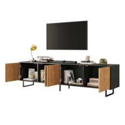 Btm 180 Cm Tv Stand For 75+ Inch Tvs  Modern Wood And Black Media Console With 4 Cabinets, Cable Management Storage - thumbnail 9
