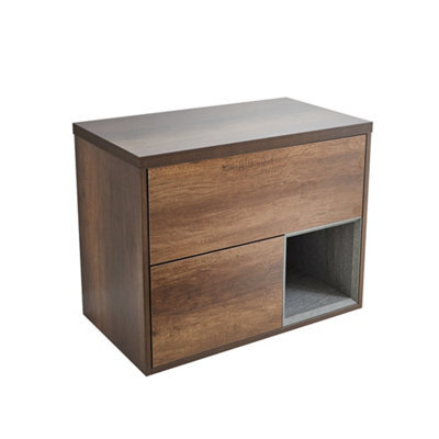 Homestylestore Dark Oak 800mm Wall Hung Bathroom Vanity Unit With Countertop Basin - image 1