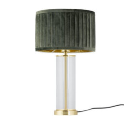 First Choice Lighting Aura - Satin Brass Table Lamp With Green Pleated Velvet Shade