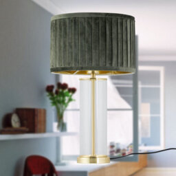 First Choice Lighting Aura - Satin Brass Table Lamp With Green Pleated Velvet Shade - thumbnail 7