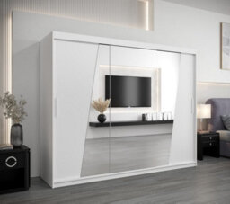 Arte Rhomb Contemporary Mirrored 3 Sliding Door Wardrobe 9 Shelves 2 Rails White Matt (H)2000mm (W)2500mm (D)620mm - thumbnail 2