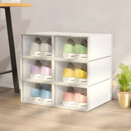 Thehotsale 12Pcs Waterproof Plastic Shoe Storage Box Stackable Box Rectangular In White - thumbnail 1