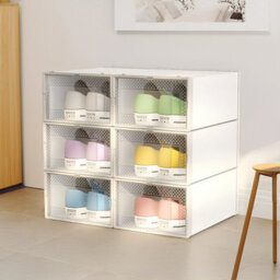 Thehotsale 12Pcs Waterproof Plastic Shoe Storage Box Stackable Box Rectangular In White - thumbnail 2