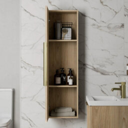 1200X350mm Fluted Wall Mounted Tall Bathroom Cabinet Storage Cupboard Oak - thumbnail 4