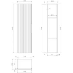 1200X350mm Fluted Wall Mounted Tall Bathroom Cabinet Storage Cupboard Oak - thumbnail 2