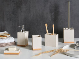 Beliani 5-Piece Bathroom Accessories Set Tapiche Beige - thumbnail 2