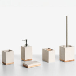 Beliani 5-Piece Bathroom Accessories Set Tapiche Beige
