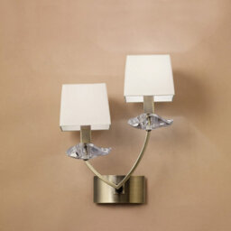 Luminosa Lighting Luminosa Akira Wall Lamp Switched 2 Light E14, Antique Brass With Cream Shades - thumbnail 2