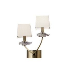 Luminosa Lighting Luminosa Akira Wall Lamp Switched 2 Light E14, Antique Brass With Cream Shades