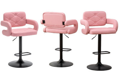Set Of 3 Pink High Alicante Faux Leather Bar Stools Gas Lift Swivel Breakfast Kitchen Island Chairs Plush Seats - image 1