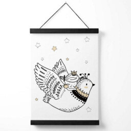 Artze Wall Art Scandi Princess Little Girl And Flying Bird Art Print With Black Frame Size: A4 - thumbnail 1