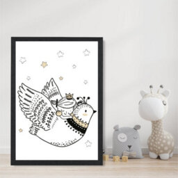 Artze Wall Art Scandi Princess Little Girl And Flying Bird Art Print With Black Frame Size: A4 - thumbnail 2