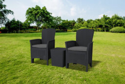 Homeology Ophelia 3-Piece Rattan Garden Furniture High Back Armchair Set With Side Table In Black - thumbnail 1
