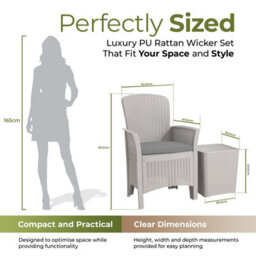Homeology Ophelia 3-Piece Rattan Garden Furniture High Back Armchair Set With Side Table In Black - thumbnail 8