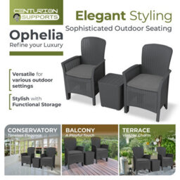 Homeology Ophelia 3-Piece Rattan Garden Furniture High Back Armchair Set With Side Table In Black - thumbnail 6
