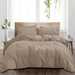 Ameha Beige Plain 2-Piece Duvet Set Microfiber Breathable Single Size 135X200 Cm Bedding Set With Matching Pillowcases - thumbnail 9