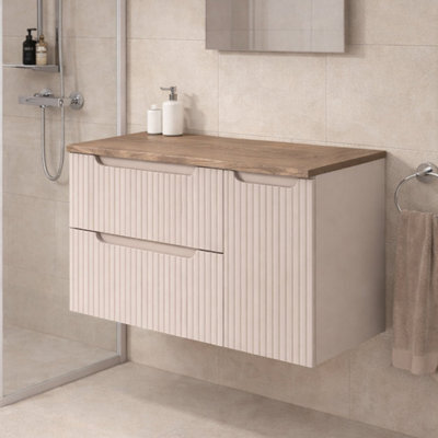 Heze Furniture Noca Bathroom Cabinet With Drawers, Doors And Worktop - Cashmere - image 1