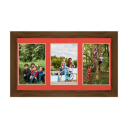 AK Frames 40X20Cm Walnut Modern Multi Photo Frame With Poppy Red Mount - Holds 3 Apertures (3X) 6X4 Photos