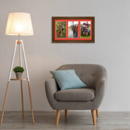 AK Frames 40X20Cm Walnut Modern Multi Photo Frame With Poppy Red Mount - Holds 3 Apertures (3X) 6X4 Photos - thumbnail 3
