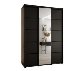 Arte Modern Black Mirrored Cannes V Sliding Wardrobe H2050mm W1700mm D600mm With Custom Black Steel Handles