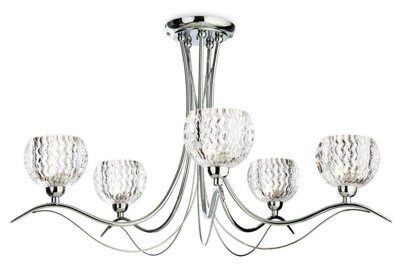 Luminosa Lighting Luminosa Blanche 5 Light Semi Flush Multi Arm Ceiling Light Chrome, Moulded Clear Glass, G9