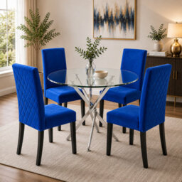 Oira Homes Modern Dining Table Set For 4 Dining Table With 4 Blue Velvet Chairs For Dining Room Furniture - thumbnail 2