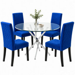 Oira Homes Modern Dining Table Set For 4 Dining Table With 4 Blue Velvet Chairs For Dining Room Furniture - thumbnail 1