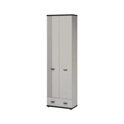 Arte Hugo Tall Hallway Cabinet 60Cm - Cashmere & Black, Compact Entryway Storage With Drawer And Hanging Rail - image 1