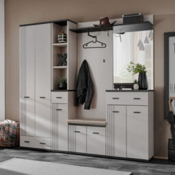 Arte Hugo Tall Hallway Cabinet 60Cm - Cashmere & Black, Compact Entryway Storage With Drawer And Hanging Rail - thumbnail 4