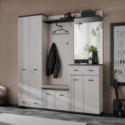 Arte Hugo Tall Hallway Cabinet 60Cm - Cashmere & Black, Compact Entryway Storage With Drawer And Hanging Rail - thumbnail 3