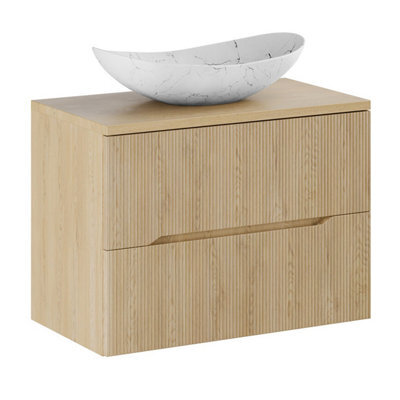 Heze Furniture Nordic Bathroom Cabinet 80Cm With 2 Drawers And Oval Basin - Cremona Oak - image 1